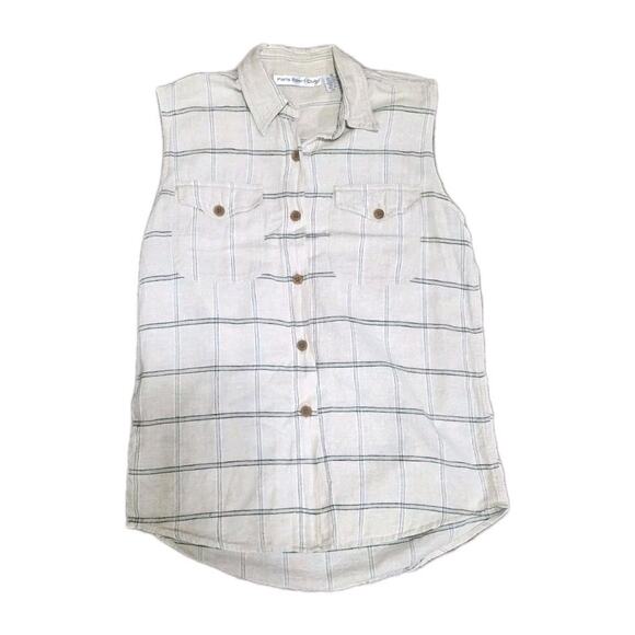 Paris Sport Club Tops - Paris Sport Club Women's Button Down Tank Linen And Cotton Blend Plaid